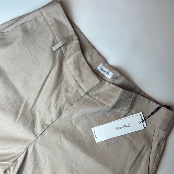 Calvin Klein Women’s Tan Linen Blend Cropped Straight Pants Size 16 - Picture 1 of 8